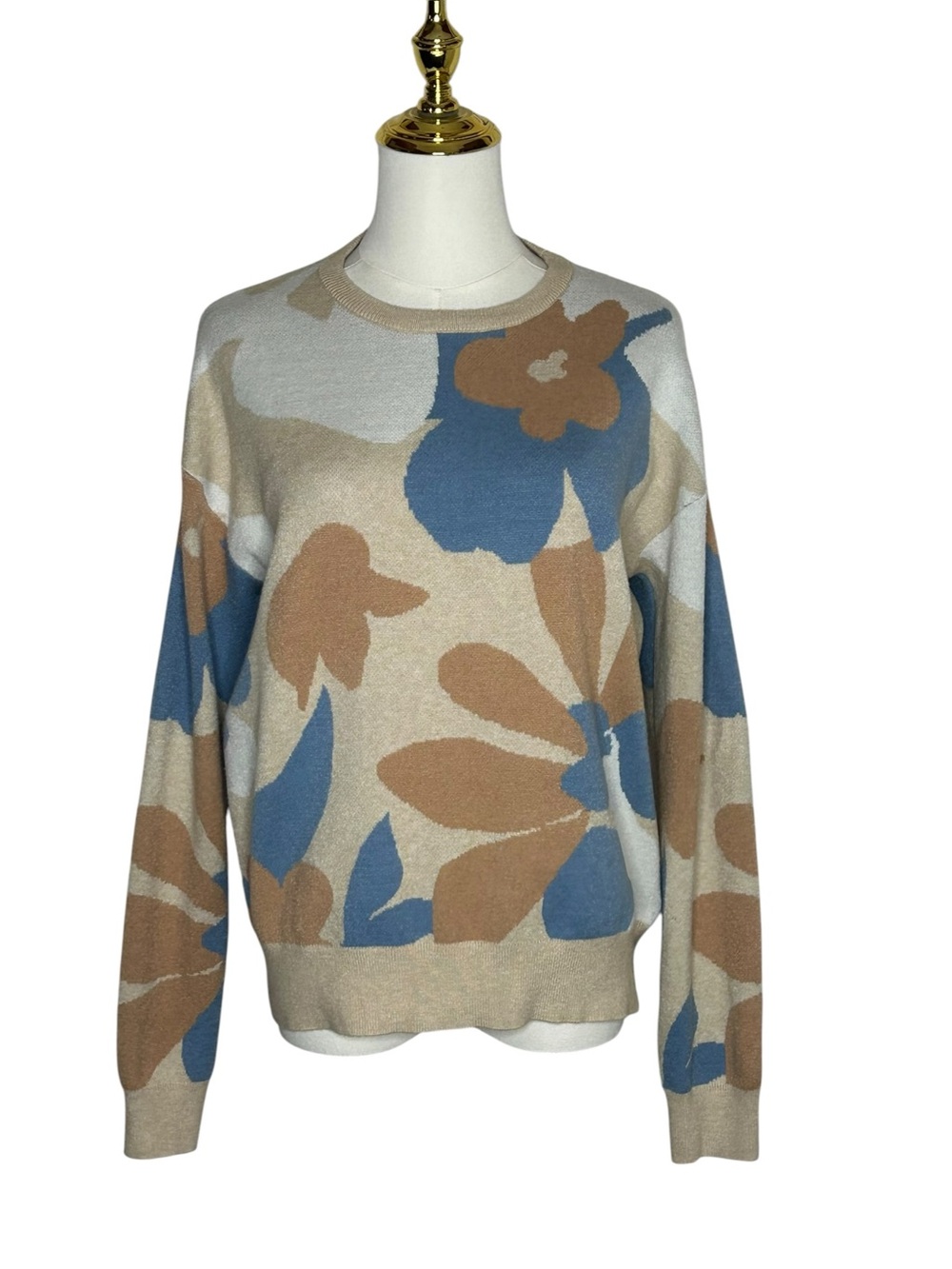 Cynthia Rowley Abstract Retro Floral Crewneck Sweater Sz M Scandi Chic Earthy